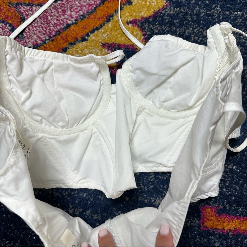 House of CB Flynn White Cropped Poplin Corset Tank sz L - Picture 5 of 9